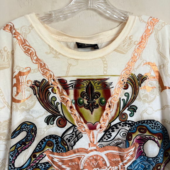 RARE Vintage Y2K Christian Audigier Shirt Mens XXL Snake Print Chain - Picture 11 of 16